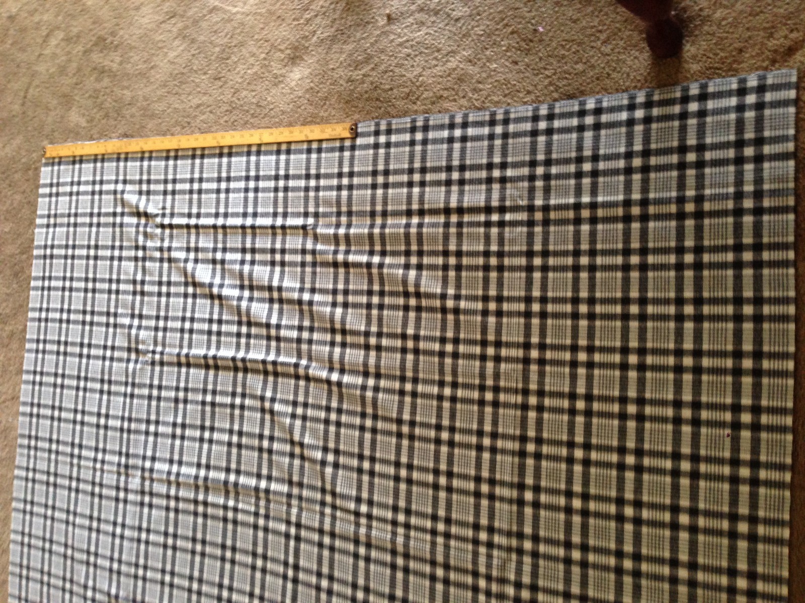 VINTAGE Black  white Wool PLAID Fabric  NEW unused  64x59