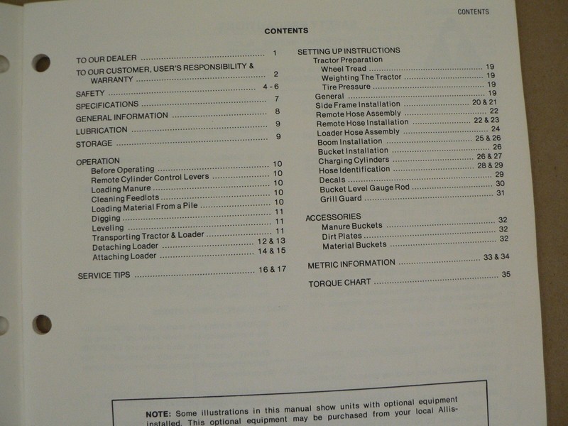 Allis Chalmers Farm Loader Model 460 For 6060 & 6080 Tractors Owners Manual VTG