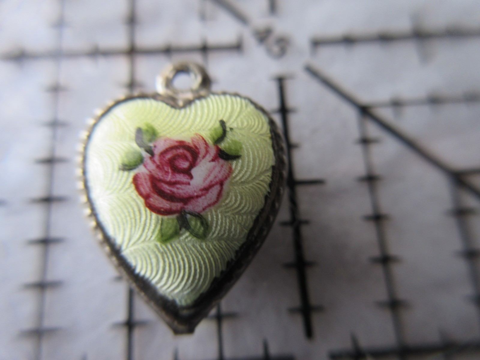 Vintage Sterling Silver Bracelet Charm Puffy Heart Yellow Enamel Charm Engraved