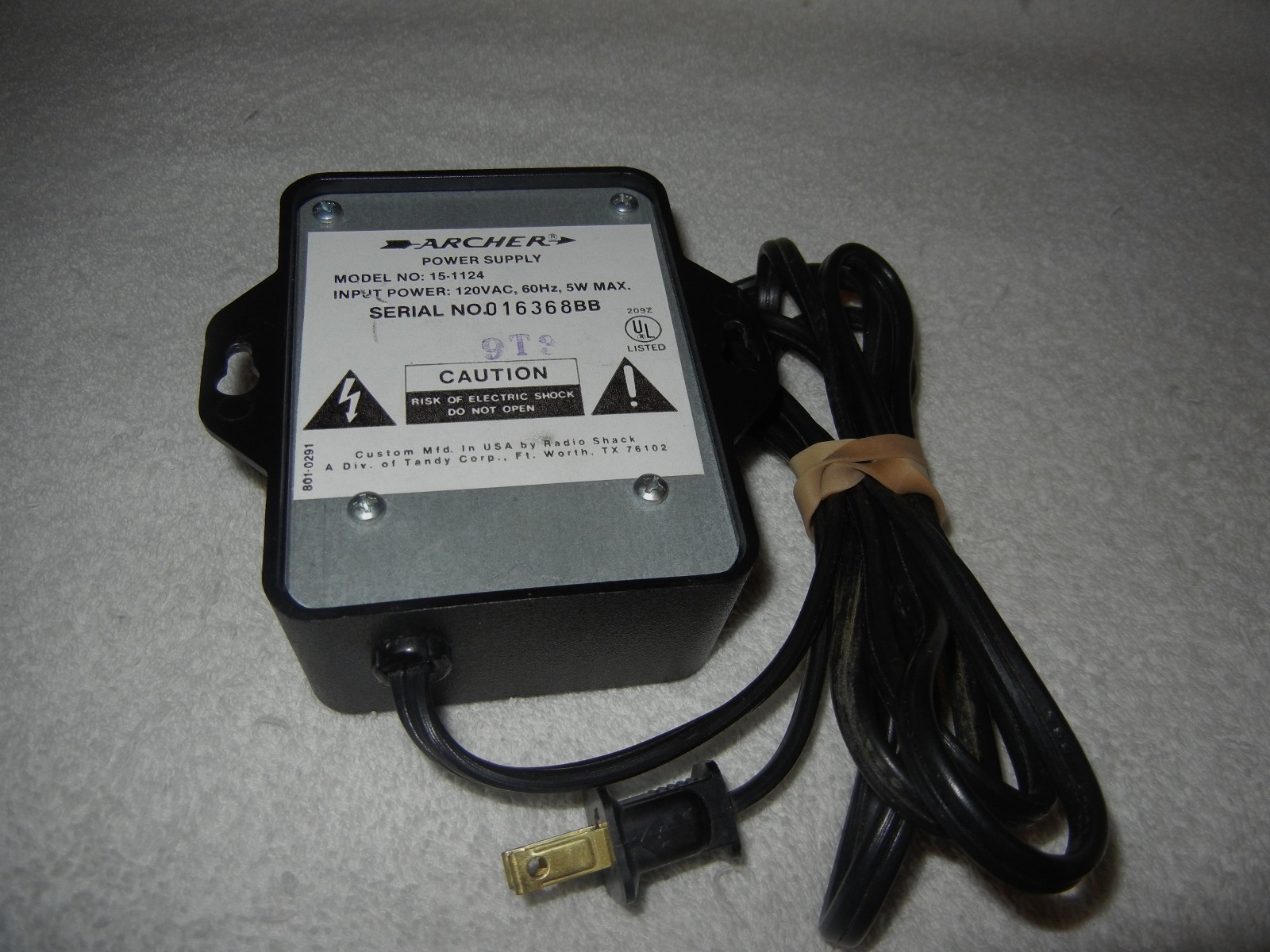 Radio Shack Archer Power Supply Model No. 15.1124