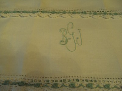 Set of 5 Vintage Linen White Guest Towels With Monogram of BGJ