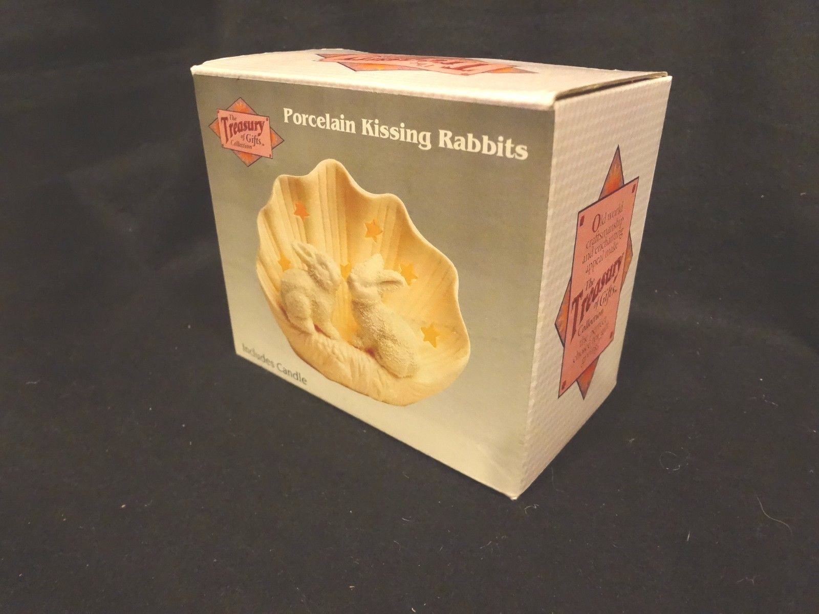 Porcelain Kissing Rabbits & Candle Holder Treasury of Gifts Collection~New n Box