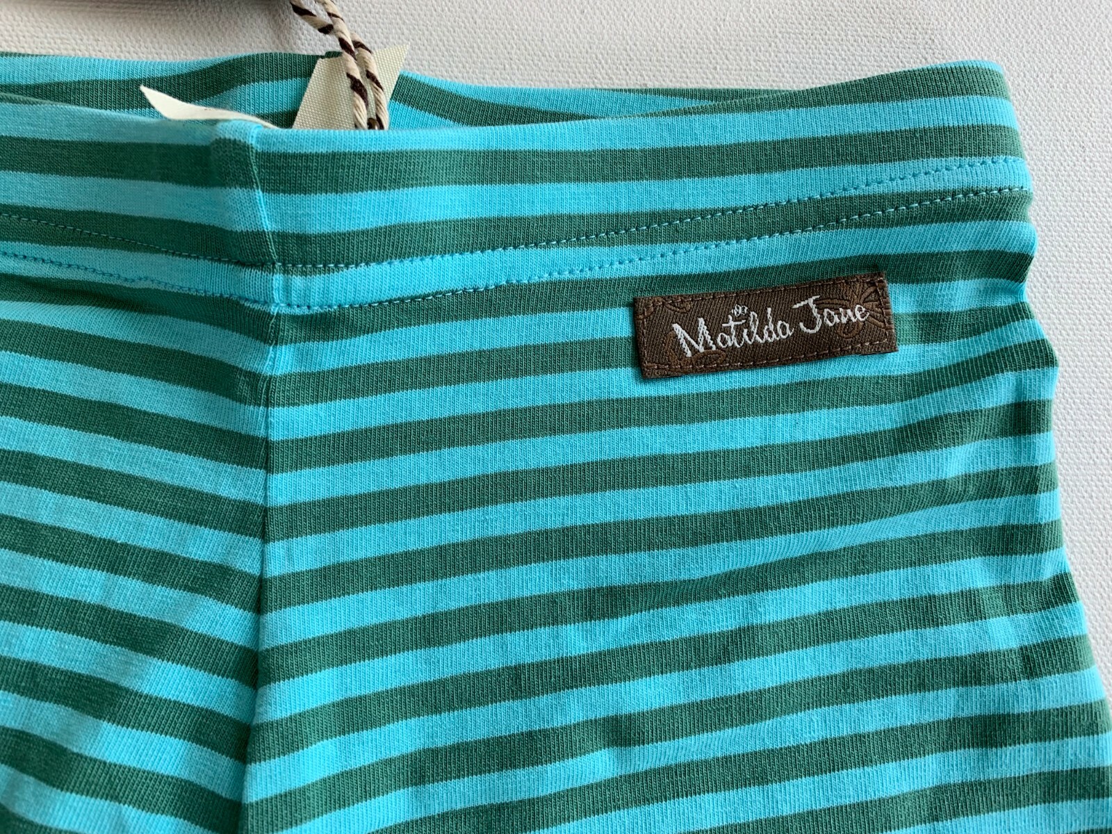 Matilda Jane Ruffle Leggings in Green Blue Striped Size 6 - NEW