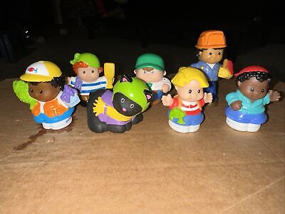 Lot of 6 Little People. Pirate. Fisherman. Cat. Boy W/frog. Construction Worker