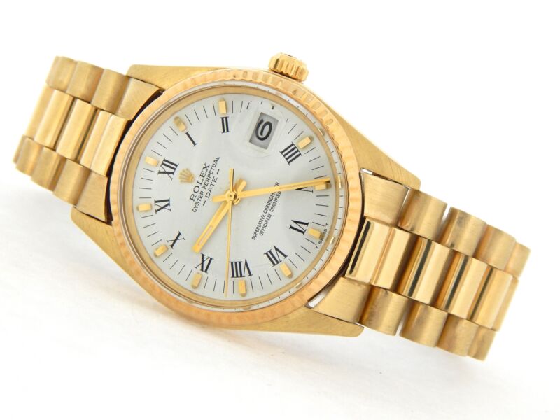 Rolex Date 1503 Men Solid 14k Yellow Gold Watch With White Dial