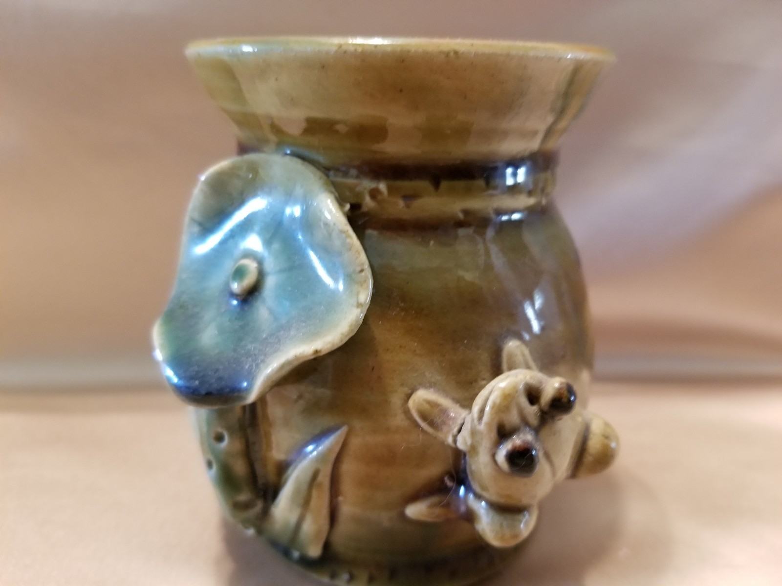 Vintage Studio Crafted Green Frog & Lilly Pad Vase Beautifully Glazed Signed   R