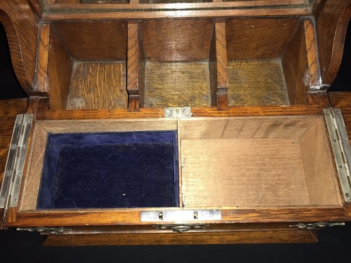 Antique English Oak Tantalus With Crystal Decanters & Bramah London Lock & Key