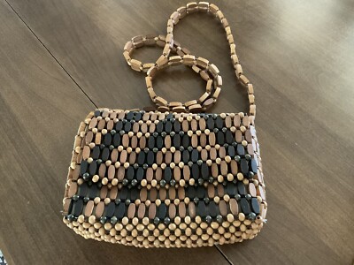 Unique Wooden Shoulder Pocketbook With Lined Pocket-New! 8  Wide-6 high 21 strap