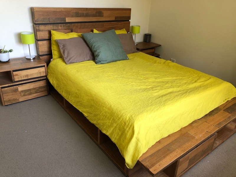 Random Low Queen Bed Frame With 2x Side Tables Real