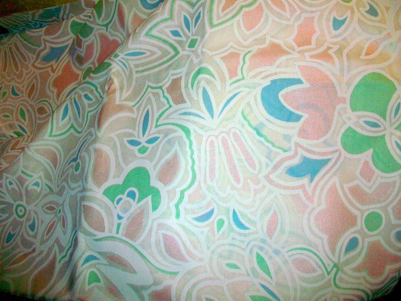 PASTEL PINK, BLUE & GREEN SPRING FLOWERS ON SHEER WHITE FABRIC - 56