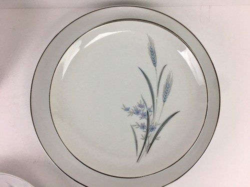 Castle Court Fine China Blue Silver Harvest Wheat 10 Pieces Dinner Plates