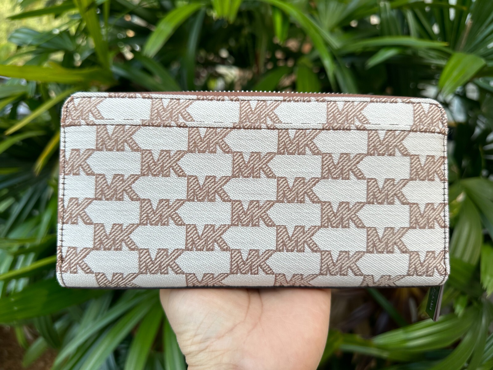 Michael Kors COOPER Tech Zip Around Wallet Jacquard MK Brown Multi