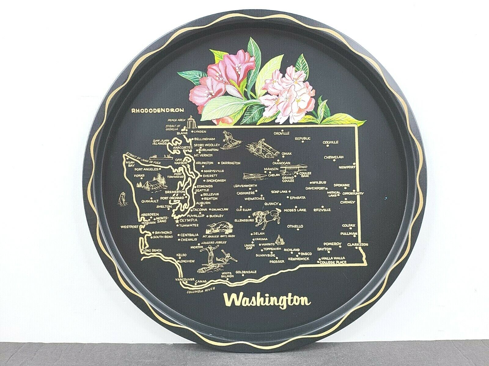Washington State Metal Tin Collector Vintage Souvenir Plate Tr...