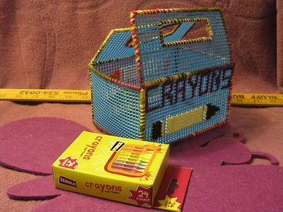 HANDMADE PLASTIC CANVAS CRAYON BOX--MEDIUM BLUE