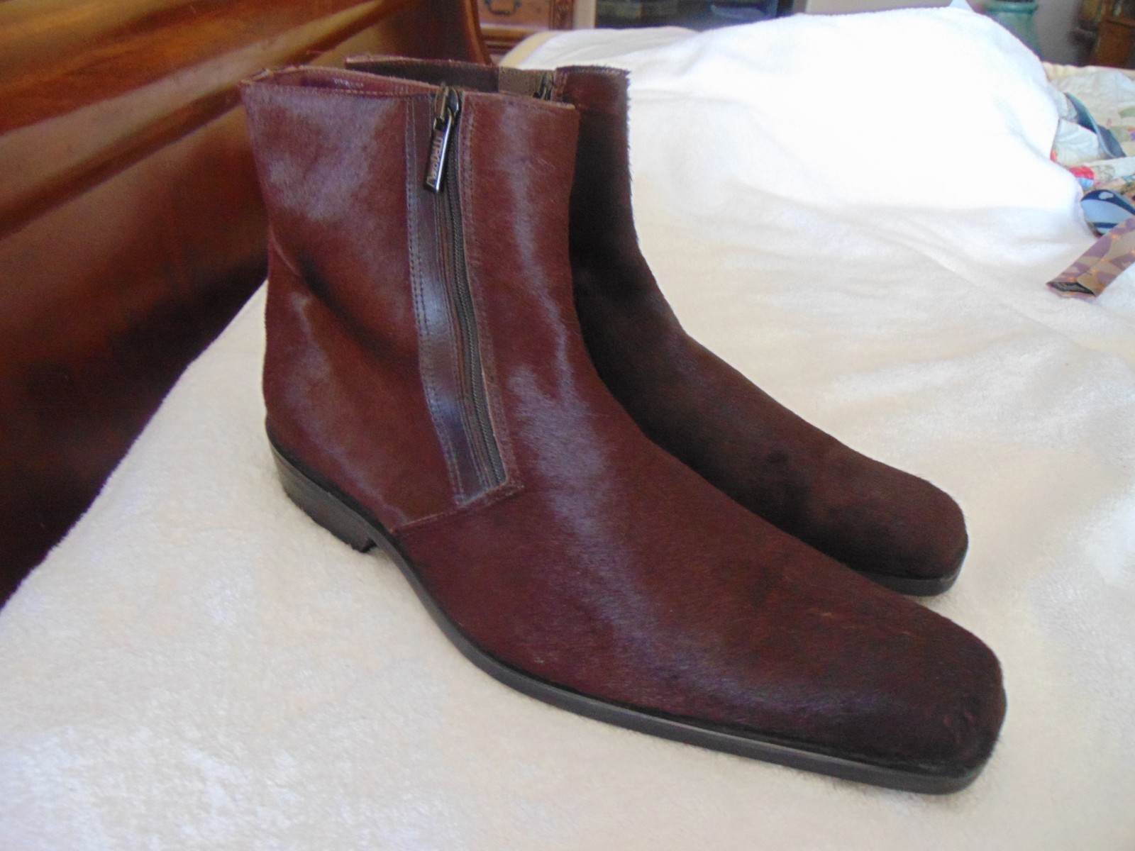 CLASSIC Italian Marco Delli Burgundy Red PONY Hair Leather Side Zip Boot 12 D  T