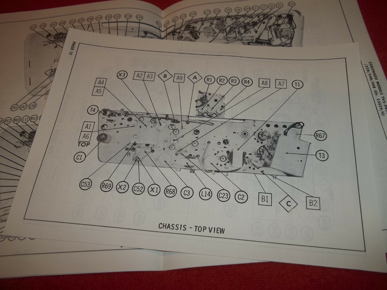 1963 Coronado Models TV2-9650A/52A/54B/56B (CH 23S29/U) Sam's photofact sheet.
