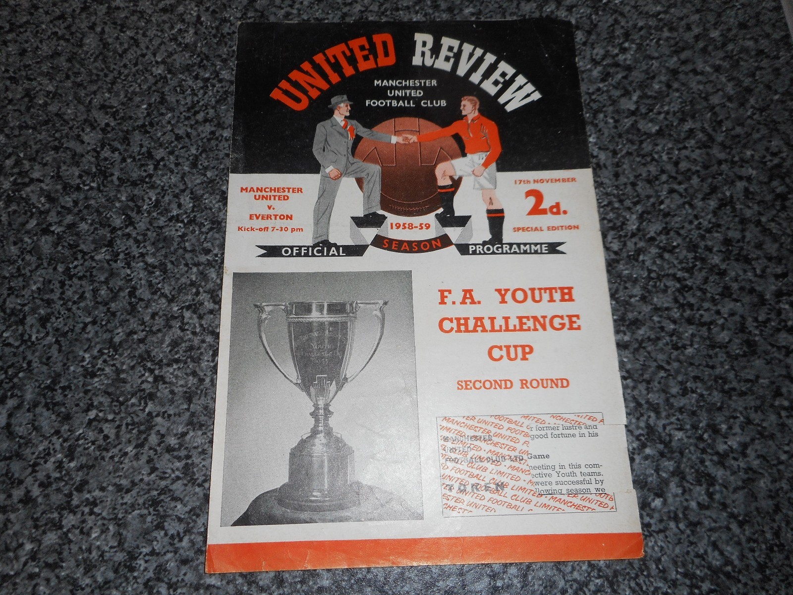 MANCHESTER UNITED  v  EVERTON  1958/9  F.A.YOUTH CUP 2nd ROUND ~ NOVEMBER 17th