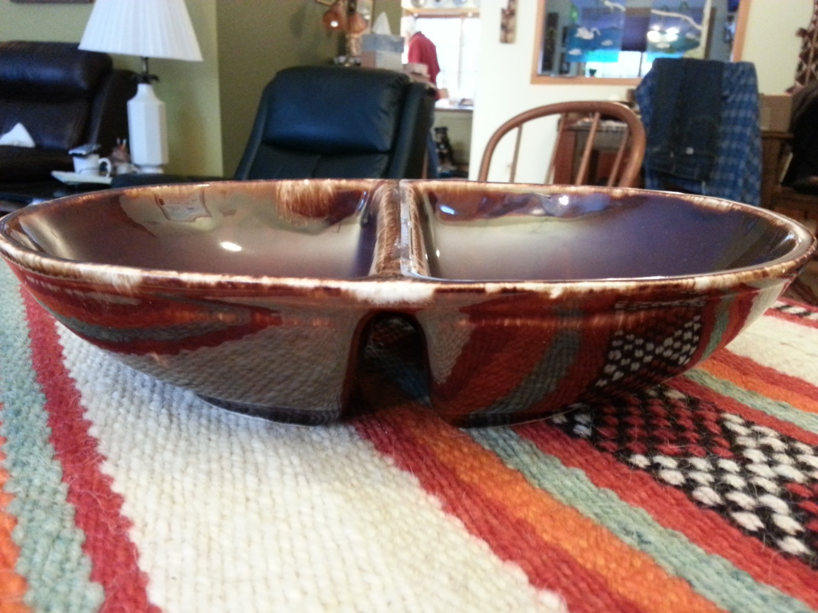McCoy Brown Drip Kathy Kale Ceramic Divided Serving Bowl