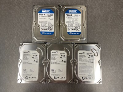 ** Lot of 5 Western Digital & Seagate 320GB SATA 3.5'' Hard Disk Drives WD
