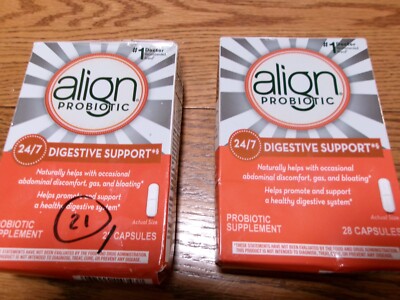 2 Boxes Align Probiotic 24/7 Digestive Support 21+28 = 49 Capsules READ DESC