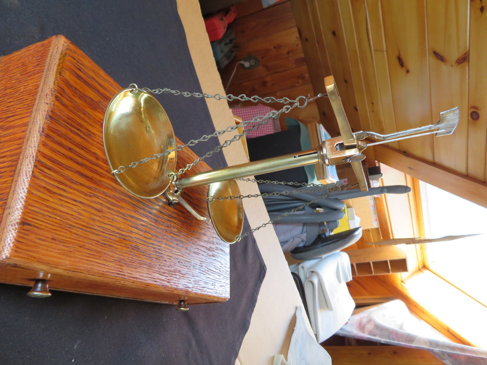 1900's Old Antique Gold Smith Jewelry Weight Balance Brass Scale with Wooden Box