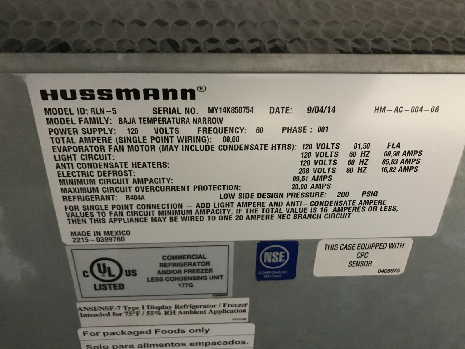 Hussmann RLN 5 Glass Door Remote Freezer Frozen Food Display Case 2014 Model