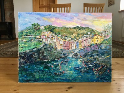 Riomaggiore Italien Ölgemälde auf Leinwand Original Meereslandschaft Gemälde