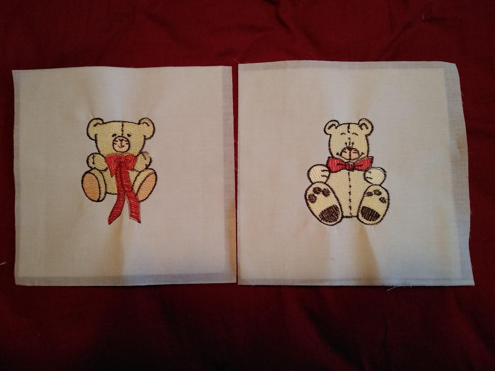 Teddy Bear Quilting Squares, set #2, Machie Embroidered