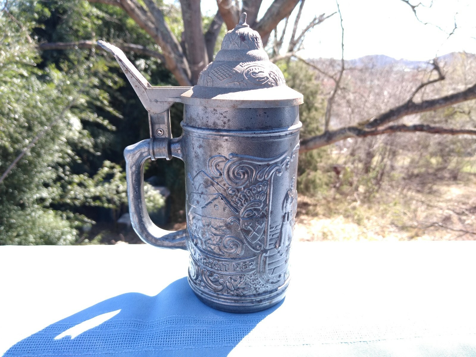 Vintage German Beer Gemutlich Genieben Stoneware Stein Mug Pewter 5/7 ??ts17j