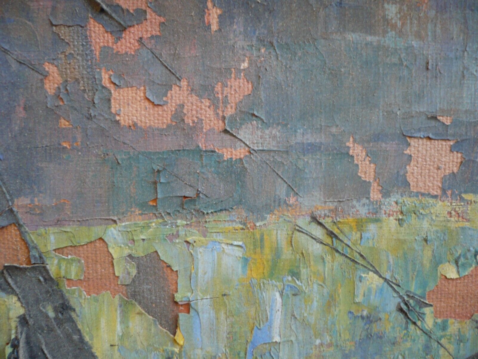 MYSTERY OLD ART - NEEDS RESTORATION, MODERN SEMI ABSTRACTION BOATS COLORFUL OIL