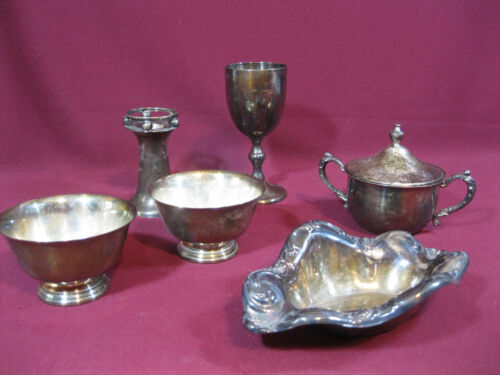 (6) Lot of Silverplate, Wine Cup, Dipping Bowls, Sugar, Candy Dish, Candle, LH1