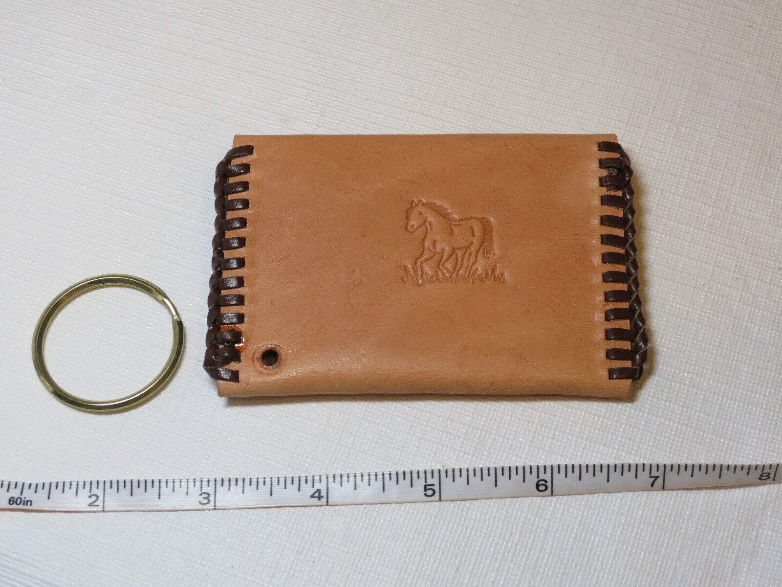 Handmade leather coin key holder lite tan w/ brown 4