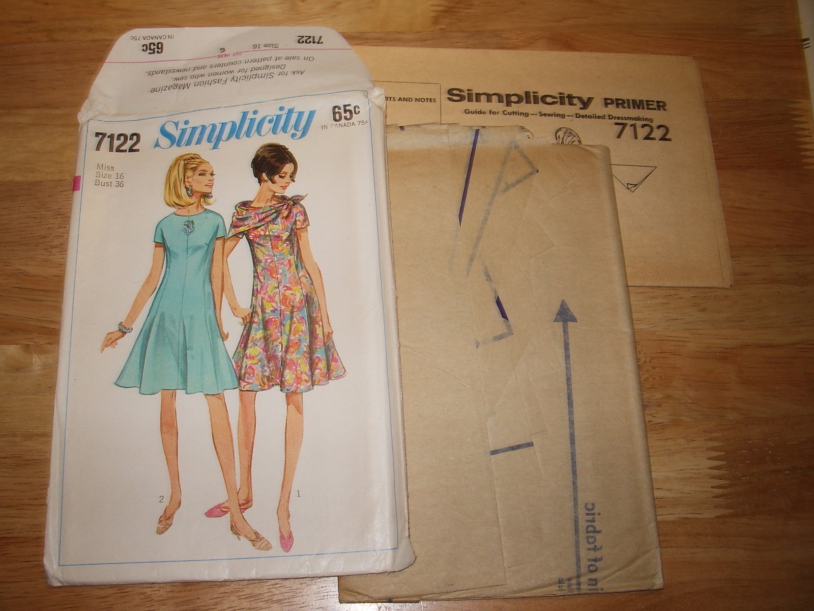 Vintage Simplicity Pattern Misses 7122 FF Misses Dress & Scarf Sz 16 Bust 36