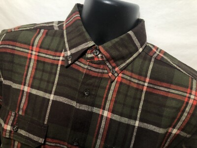 New George Button Down Work shirt Mens Sz Small cotton flannel Green Plaid NWT