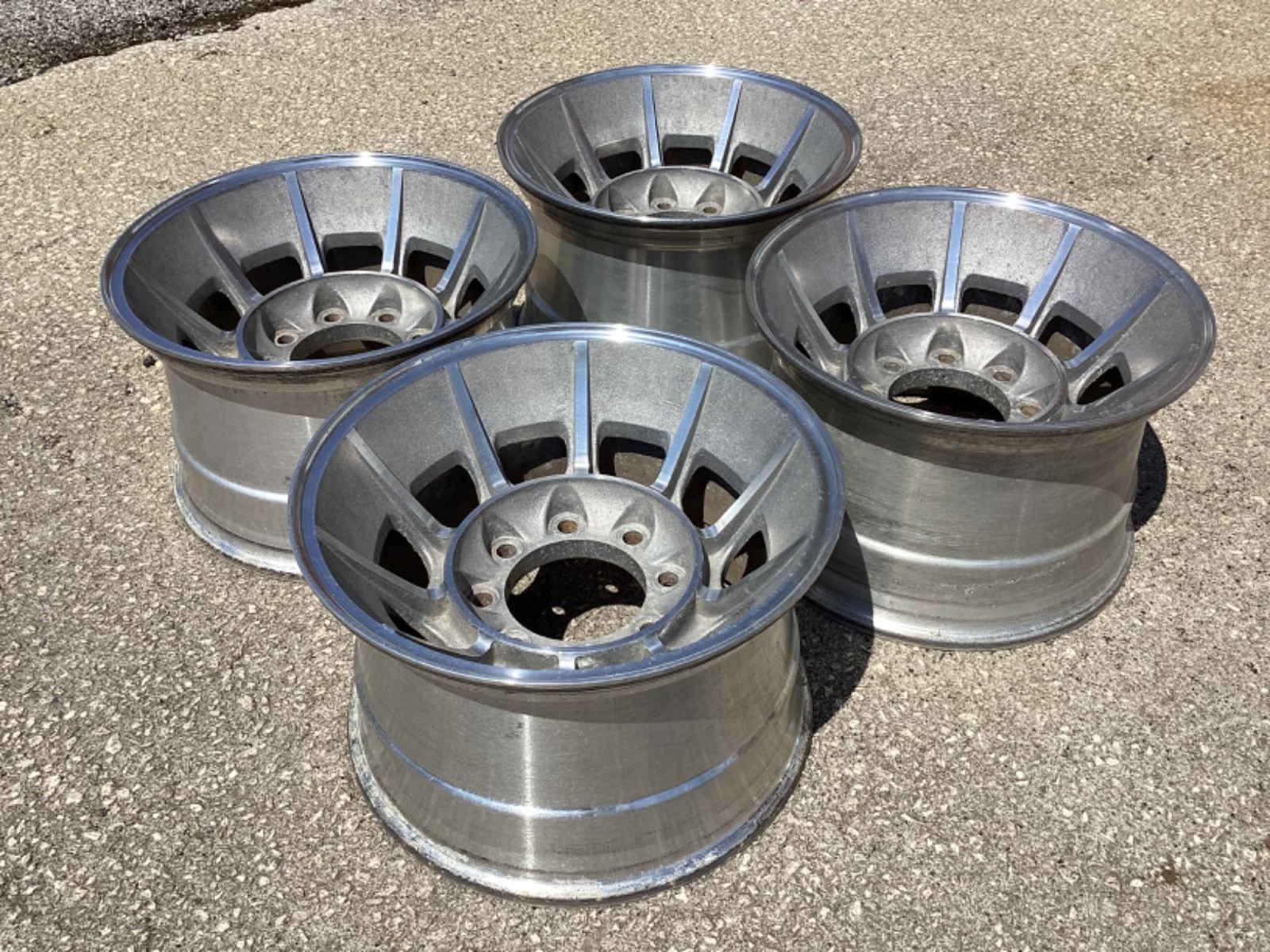 4) 16.5 x 9.75 VINTAGE 70's VECTOR SPOKE ALUMINUM WHEELS 8