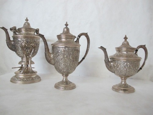 MANCHESTER COFFEE/TEA SET, REPOUSSE “SOUTHERN ROSE” PATTERN. 3 PIECES