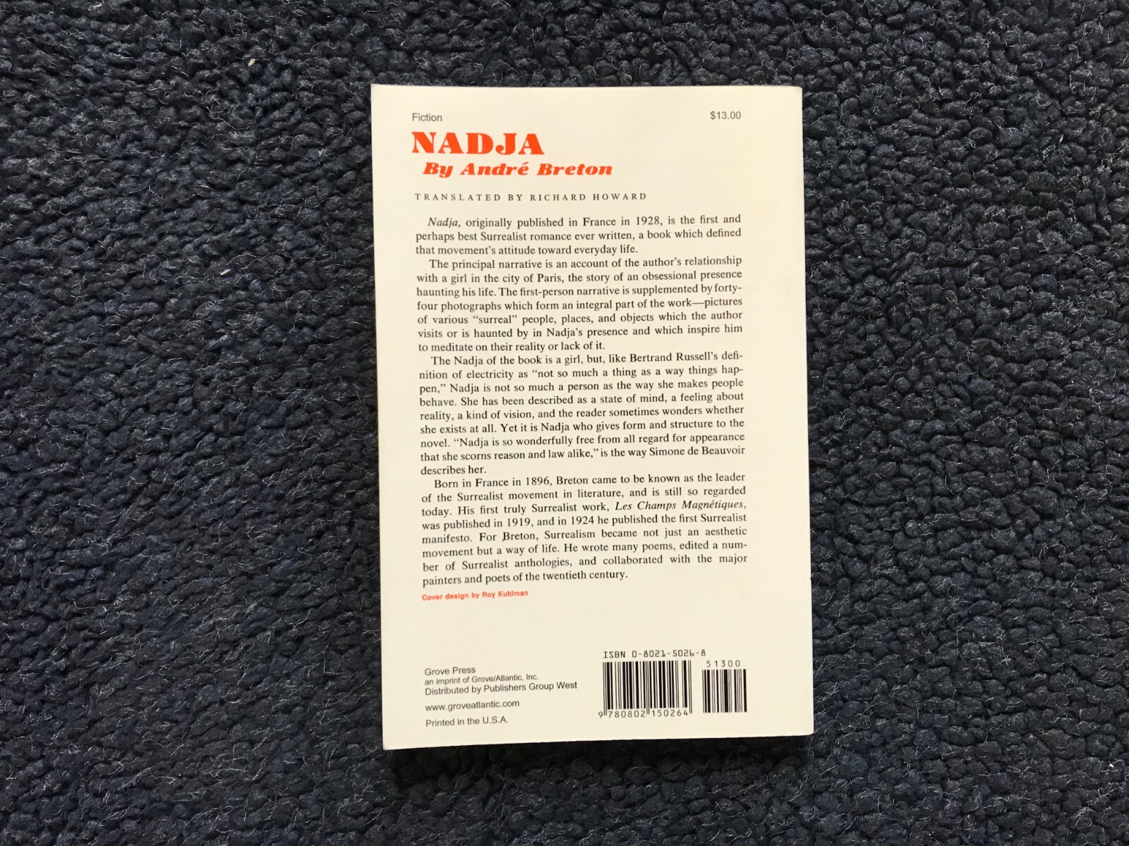 Nadja André Breton Trade Paperback pb surrealism book novel grove 1928 new fict