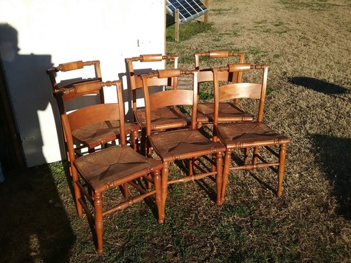 Antique Henkel & Harris Wooden Chairs Woven Rush Seats 1957