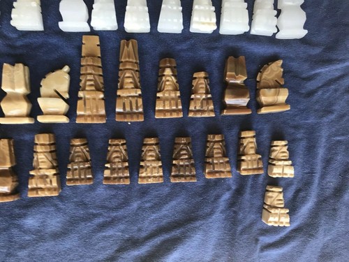 Vintage Heavy Chess Set Marble Carved 64 Piece Lot