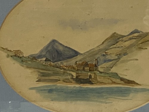 Vintage Impressionist Watercolor Landscape Mountain Village Miniature Painting