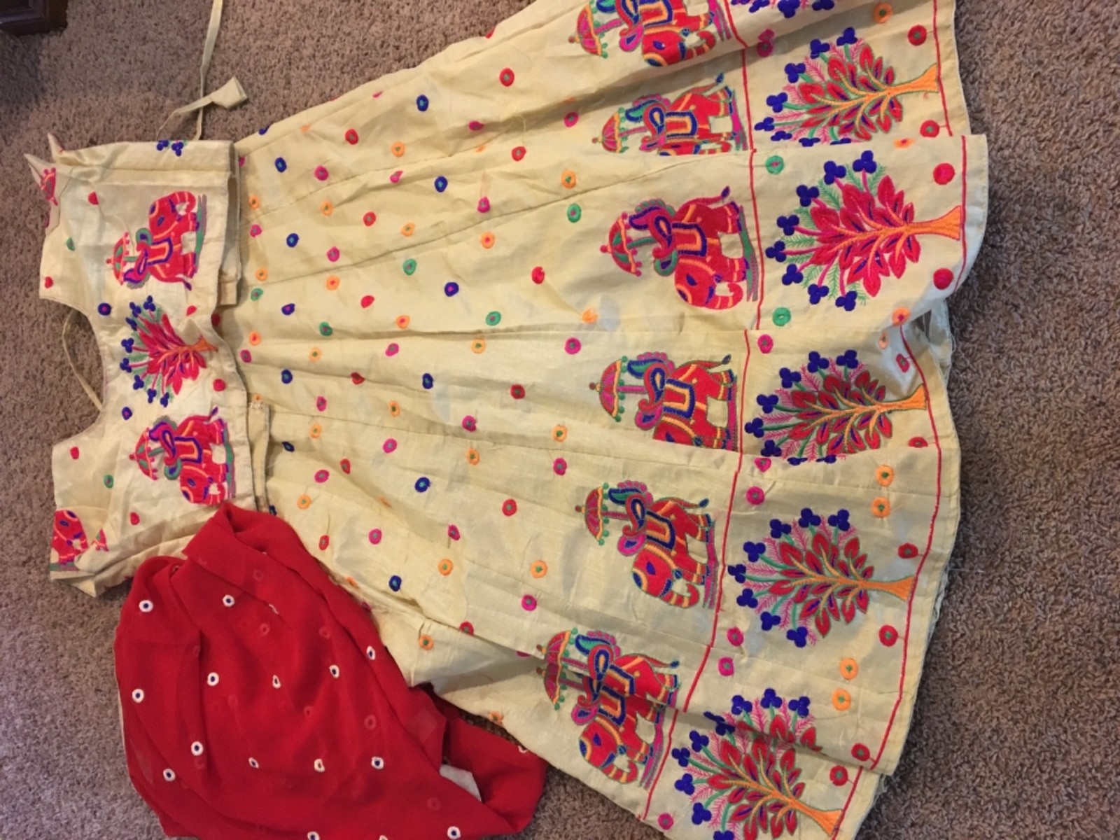 Beautiful raw silk ready heavy embroidery chaniya choli cream n red India  Pak