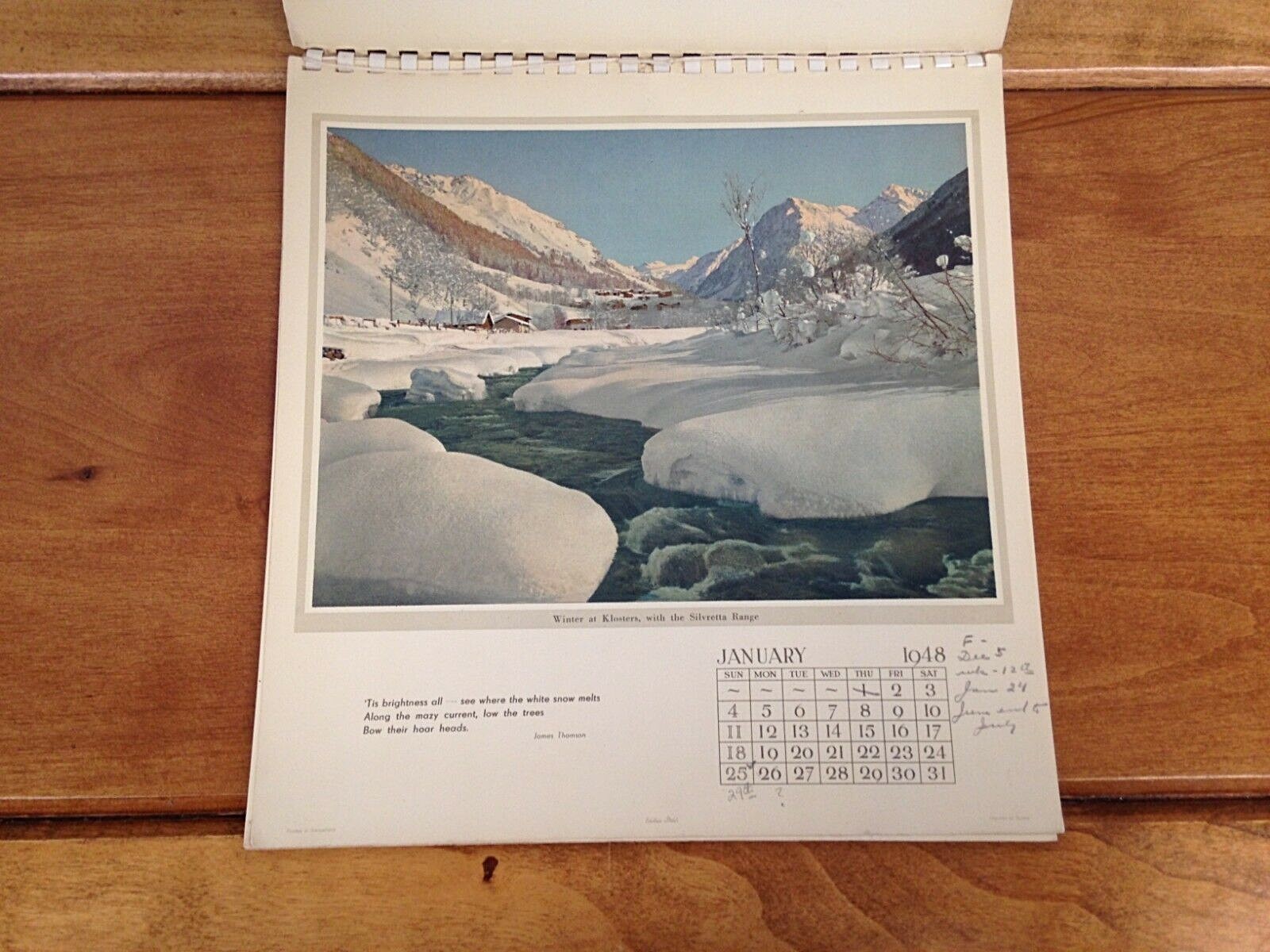 The Alpine Calendar 1948 Printed in Switzerland * Edition Stehli