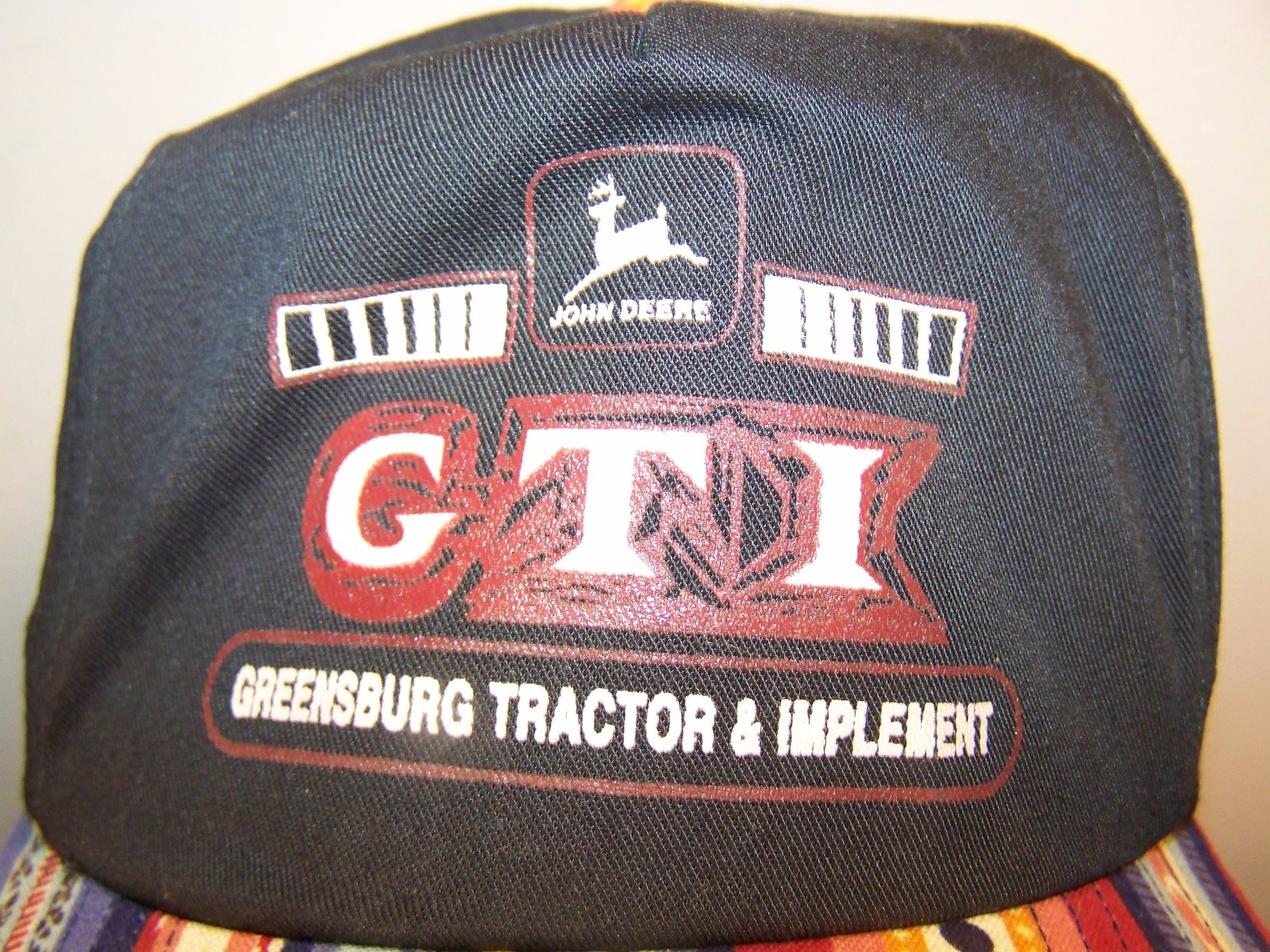 NOS VTG John Deere Hat Cap Snapback Striped Geometric Greensburg Kansas GTI