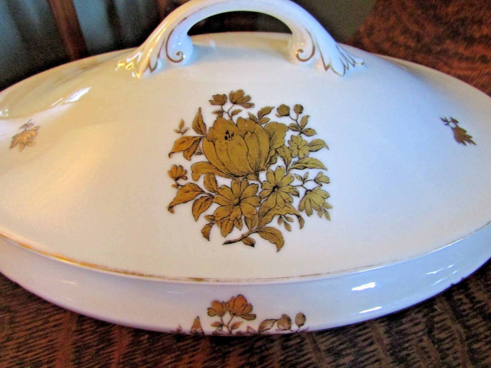 ANTIQUE ROSENTHAL CHINA COVERED HANDLED OVAL VEGETABLE BOWL 