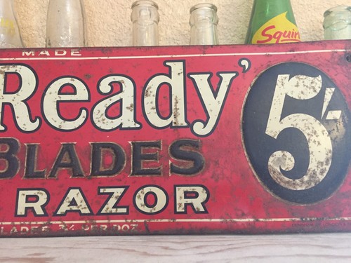 TRUE ANTIQUE 1914: Ever-Ready Radio Steel Razor Metal Sign Shaving Advertisment