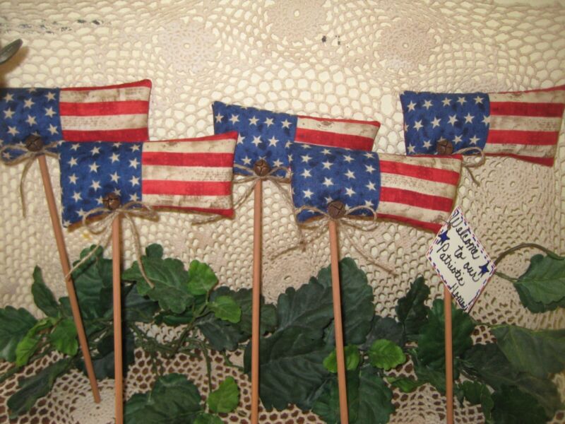 Patriotic Decor  5 Flag Pokes 4th Of July Centerpiece Wreath Accents Handmade