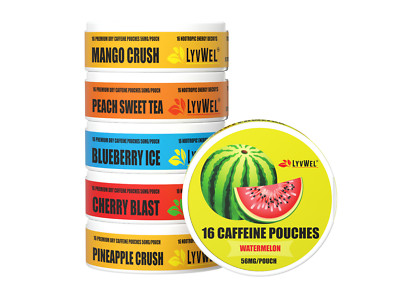 Lyvwel Multi flavored 6 Packs Jars 56mg Caffeine x 16 Pouches Energy Upper Decky