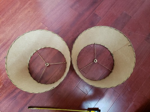 2 VTG retro atomic lamp shade 1950 60s fiberglass with stitching on edges used