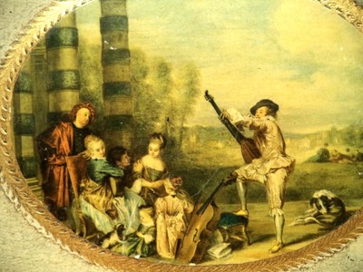 4x8 Florentine Italy tole ware gold gilded wood plaque picture lute player vtg