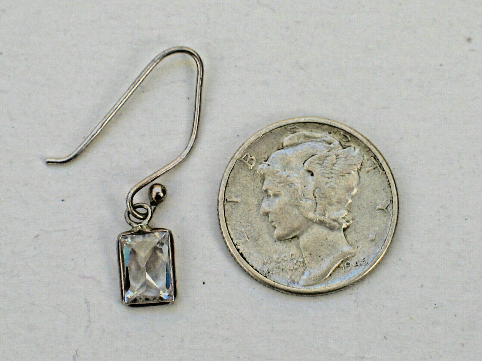 Earring Single 925 Solid Sterling Silver Baguette Cut 1.0 Carat Cubic Zirconia